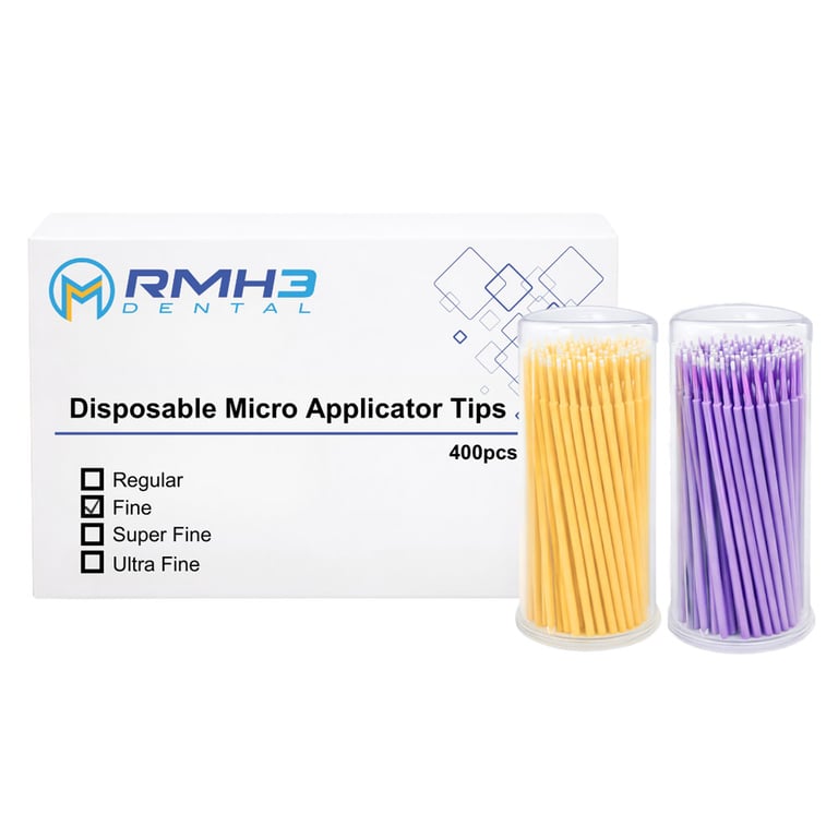 RMH3 Dental Fine Micro Applicator Brushes, Mauve/Yellow, 4 Packs of 100 Applicators