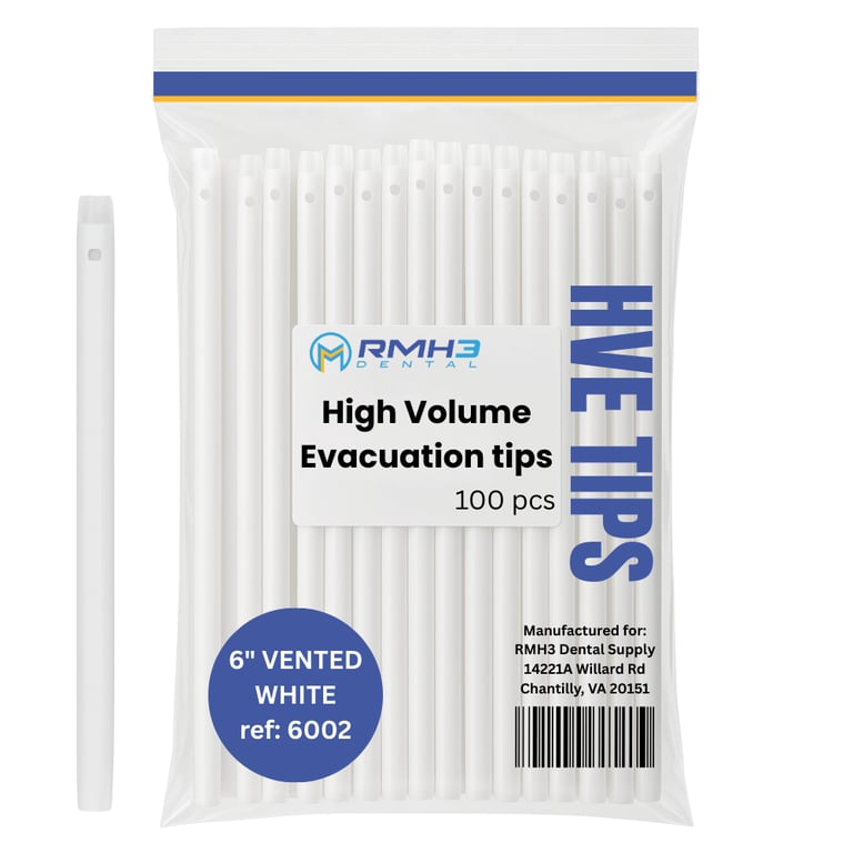 RMH3 Dental 6" High Volume Evacuation Tips, White, 100/Pk. Designed for suction and debris removal