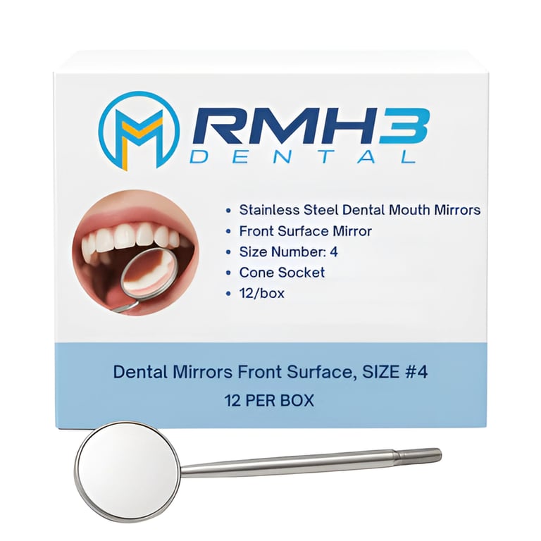 RMH3 Dental Front Surface Mouth Mirrors, Size #4, 12/Pk. Designed to deliver crystal-clear