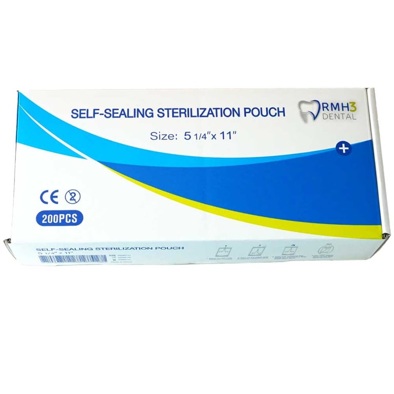 RMH3 Dental 5.25" x 11" Self-Sealing Sterilization Pouch 200/Box. With internal & external
