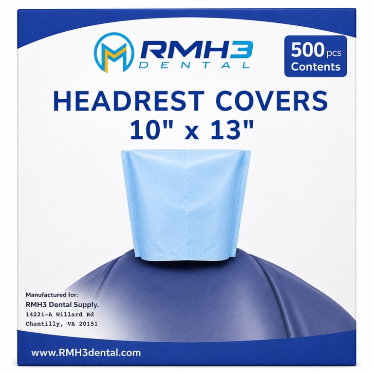 RMH3 Dental Tissue/Poly Headrest Cover, 10L x 13H", Blue, 500/Pk. Provides reliable protection