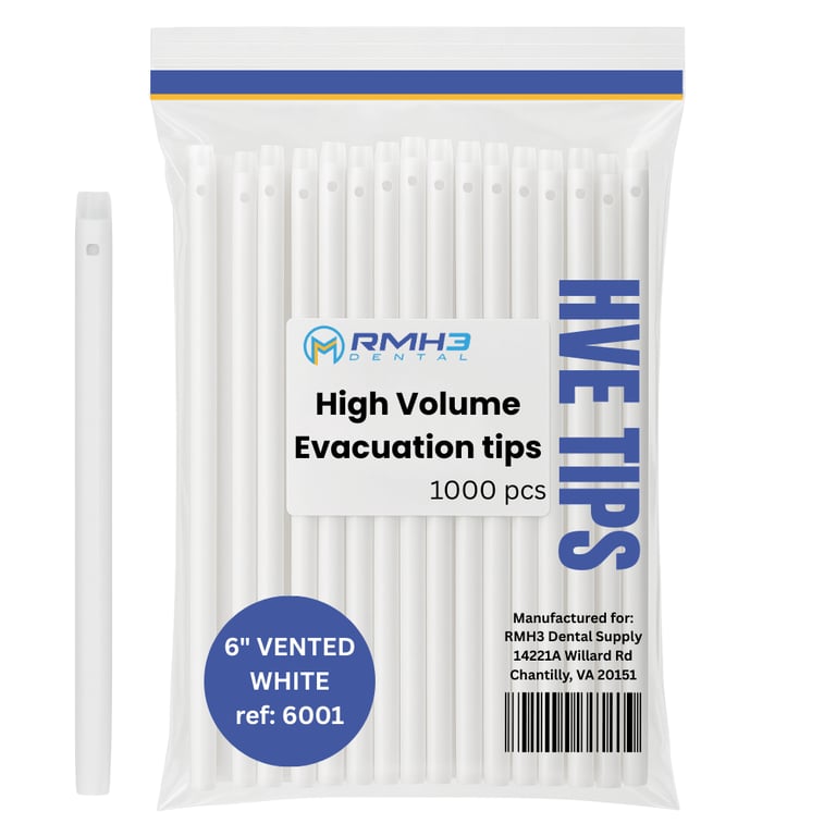 RMH3 Dental High Volume Evacuation White Plastic Suction Tips, Vented, 1000/Case. 10 x 100pcs/bag
