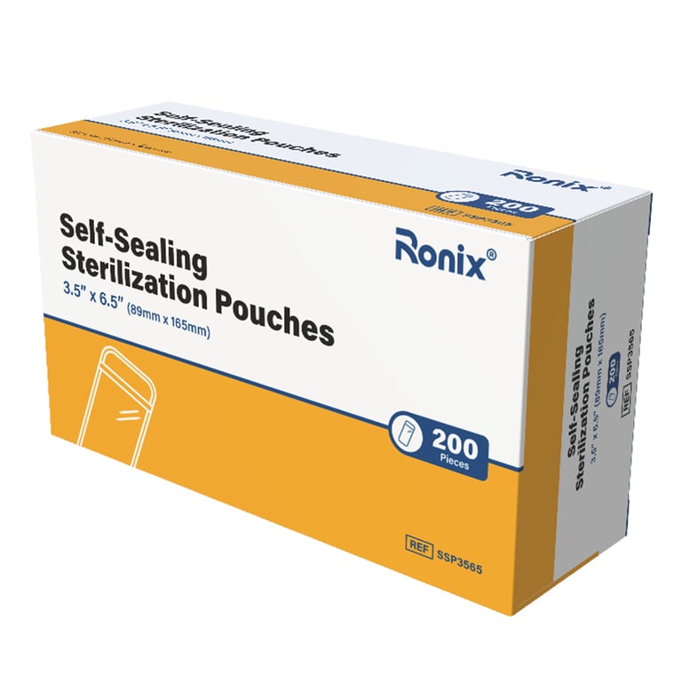 Ronix 3.5" x 6.5" Self-Sealing Sterilization Pouch, 200/Pk. Features built-in chemical indicator