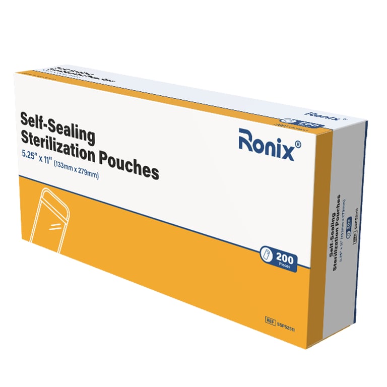 Ronix 5.25" x 11" Self-Sealing Sterilization Pouch, 200/Pk. Features built-in chemical indicator