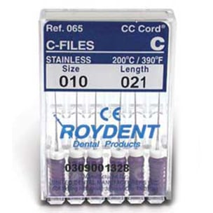 Roydent #10, 21 mm, Heat-tempered Steel C-File. Package of 6 Files