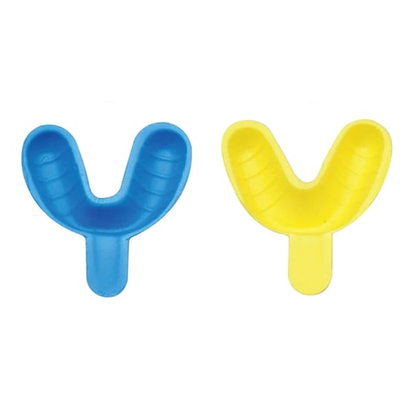 Safe-Dent Single Arch Fluoride Trays LARGE Yellow & Blue Case of 10 x 100/Bag. Disposable foam