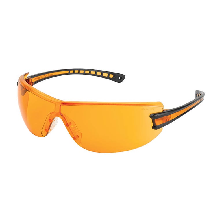 Luminary Polycarbonate Safety Glasses, Anti-Fog, Black Temples, Amber, 1/Pk. Lightweight design