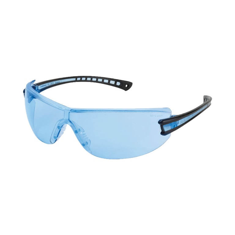 Luminary Polycarbonate Safety Glasses, Anti-Fog, Black Temples, Blue, 1/Pk. Lightweight design