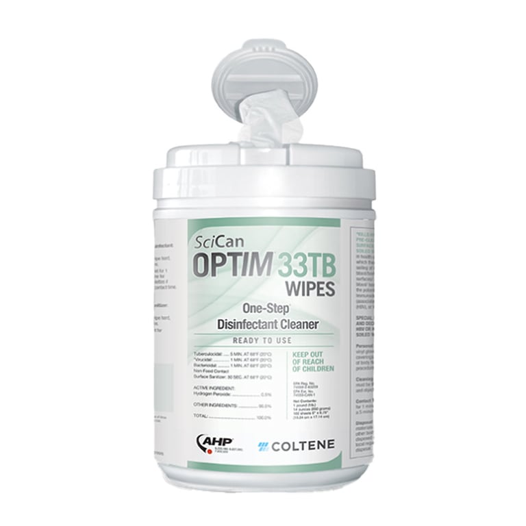 OPTIM 33TB 10" x 10" Disinfectant Wipes, 60 Wipes/Can, Case of 12. Intermediate-level disinfectant