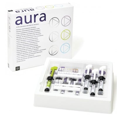 Aura Universal Nano-Hybrid Composite Syringe Master Introductory Kit.Contains: 8 x 4g Syringe
