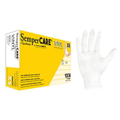 Sempermed SemperCare Synthetic Vinyl Exam Gloves X-SMALL Powder Free 100/Bx. Ambidextrous gloves