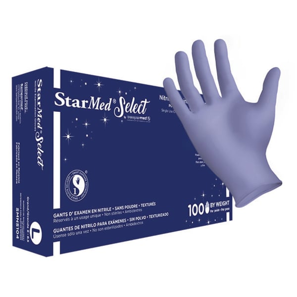 StarMed Select Violet Blue Nitrile Exam Gloves LARGE 100/Box. Chlorinated, Textured fingers