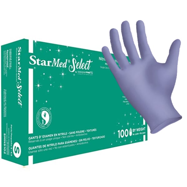 StarMed Select Violet Blue Nitrile Exam Gloves SMALL 100/Box. Chlorinated, Textured fingers