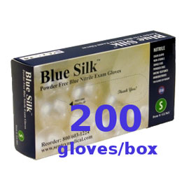 Blue Silk Nitrile Exam Gloves: X-LARGE 180/Double Box. Powder-Free, Textured, Blue, Puncture