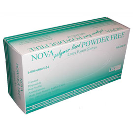 Nova Latex Exam Gloves: X-LARGE 100/Bx. Powder-Free, Textured, Non-Sterile. Polymer lined, low