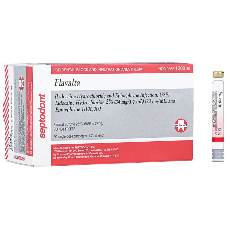 Flavalta 2% Lidocaine HCl w/Epinephrine 1:100,000 Local Anesthetic, 50/Pk