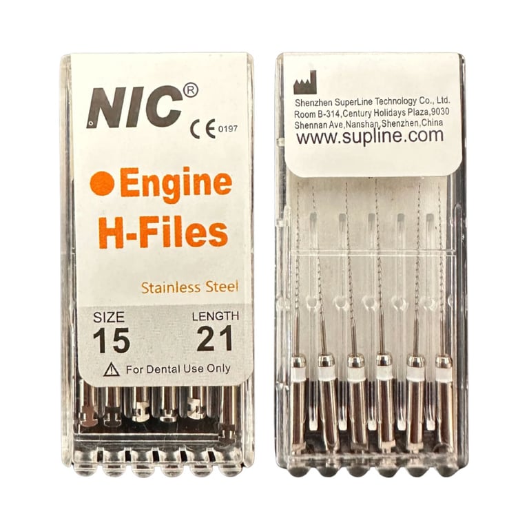 NIC Stainless Steel 21mm Engine H-Files, Size 15, 6/Pk