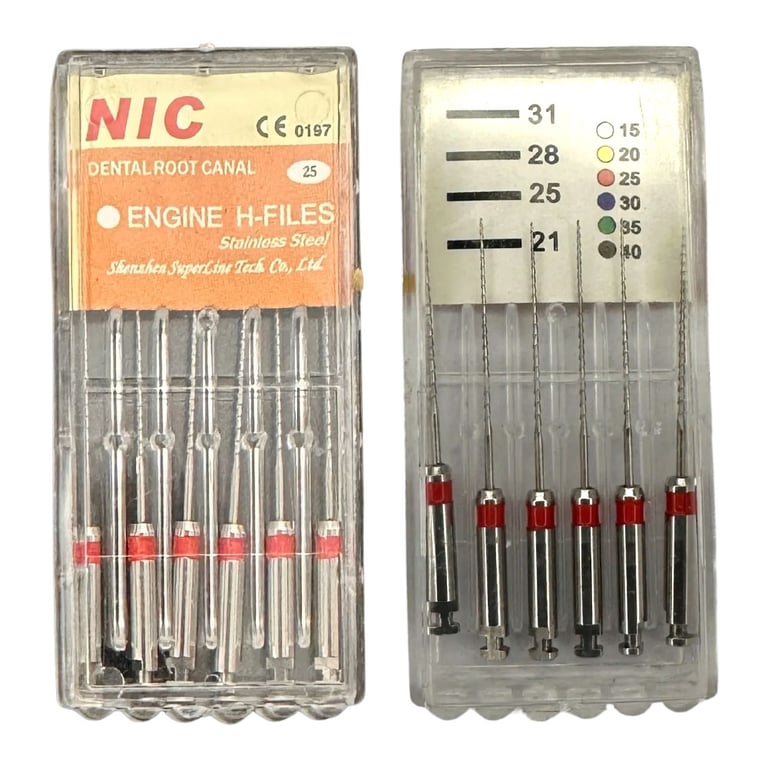 NIC Stainless Steel 21mm Engine H-Files, Size 25, 6/Pk