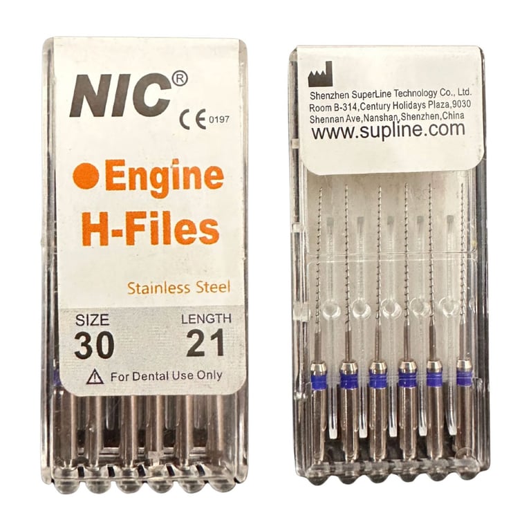 NIC Stainless Steel 21mm Engine H-Files, Size 30, 6/Pk