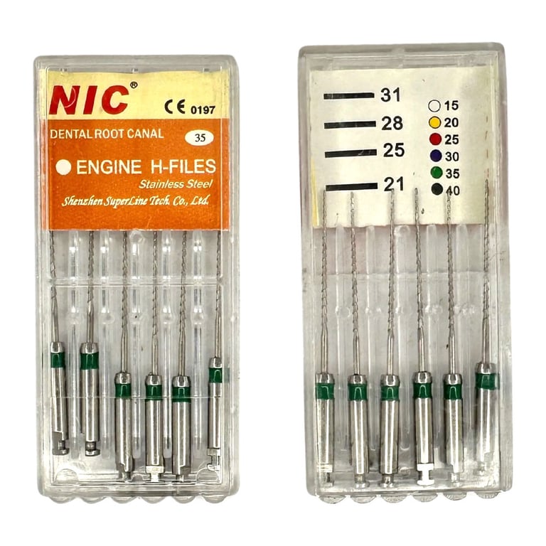 NIC Stainless Steel 21mm Engine H-Files, Size 35, 6/Pk
