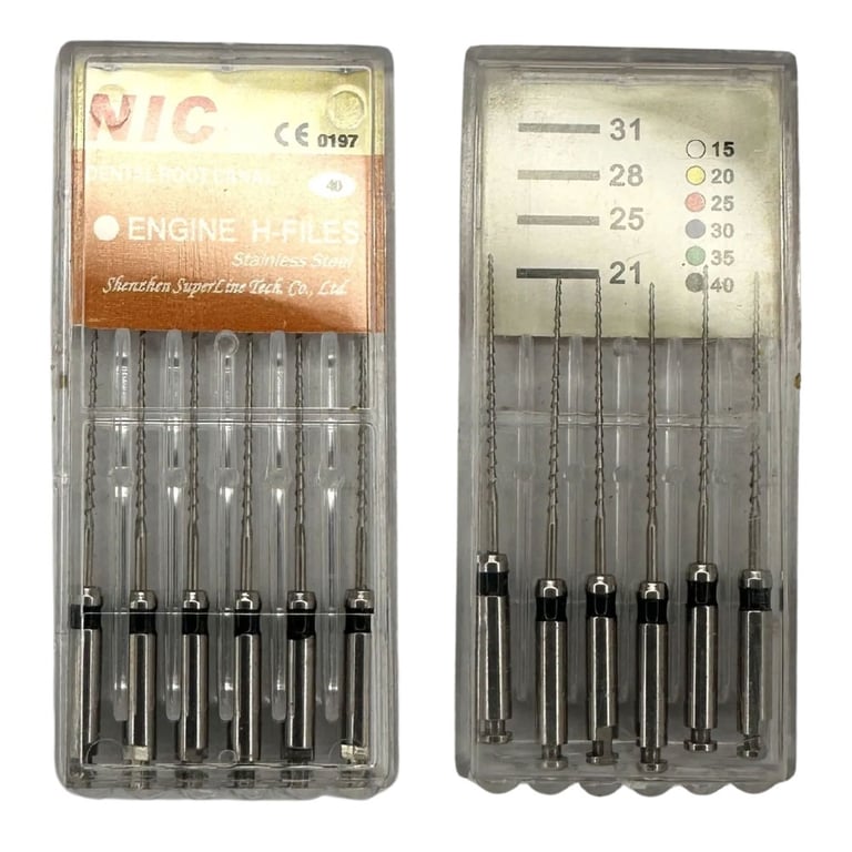 NIC Stainless Steel 21mm Engine H-Files, Size 40, 6/Pk