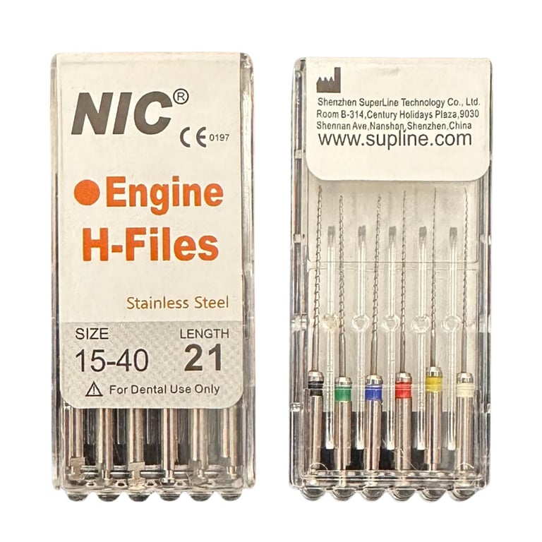 NIC Stainless Steel 21mm Engine H-Files, Assorted Size 15-40, 6/Pk