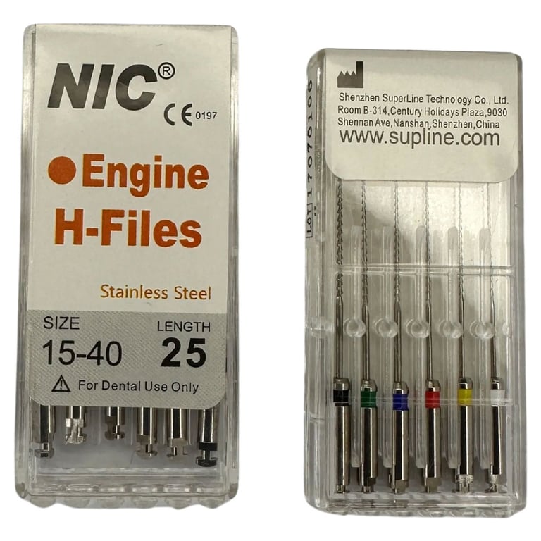 NIC Stainless Steel 25mm Engine H-Files, Assorted Size 15-40, 6/Pk
