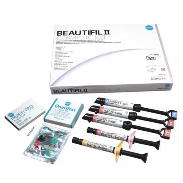 Beautifil II Cosmetic Kit: 3 x 4.5g Syringes (A2, A3, INC), 1 x 2g Beautifil Flow F02 (A2)