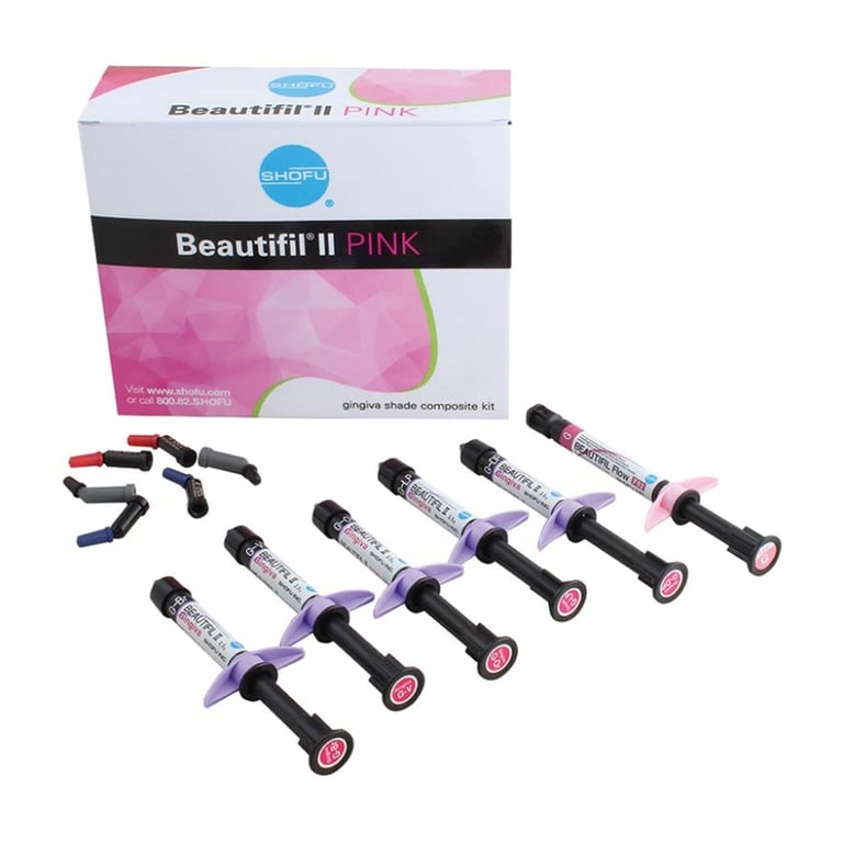Beautifil II PINK Kit: 5 x 2.5g Gingiva Syringes, 1 x 2g Beautifil Flow Gingiva F02 Syringe. Bonus