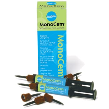 MonoCem TRANSLUCENT Kit. Self-Adhesive Resin Cement. 2 - 3.5 Gm. Syringe, 15 Applicator Tips and 2