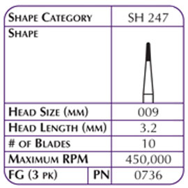 Robot FG #7801 10 Blade Carbide Finishing Burs 3/Pk. High quality tungsten carbide finishing head