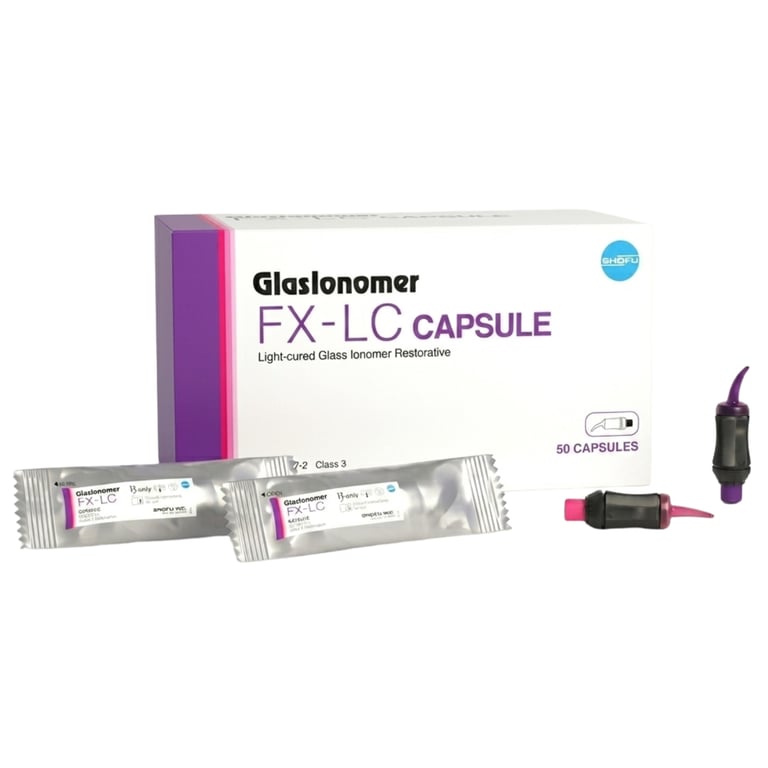 Shofu Dental FX-LC Light Cure Glass Ionomer Restorative Capsule, LV, A2, 50/Pk. Provides