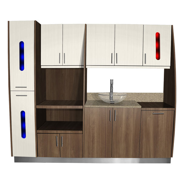 Signature Series Sterilization Cabinet 84". Drawers/ sliding wrap station/ Sliding trash shoot