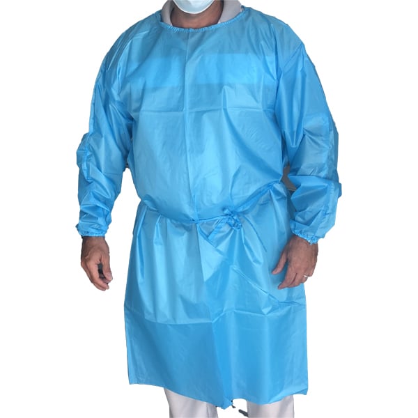 Signature Blue 100% Polyester Level 2 Isolation Tieback Gown, 1-Pk. Re-usable, water resistant