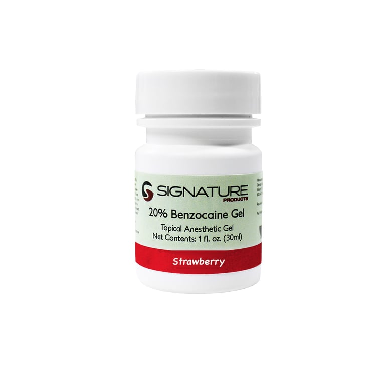 Signature Topical Anesthetic Gel, 20% Benzocaine, Strawberry Flavor with no bitter aftertaste