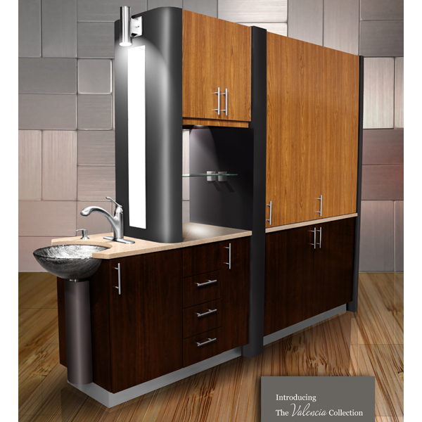 Signature Series Center Island, measuring 100" W x 22" D x 80" H, includes tempered glass bowl