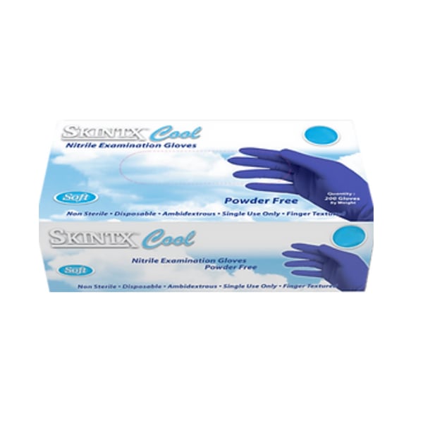 Skintx Cool Nitrile Exam Gloves SMALL Blue 200/Box. Textured Fingers