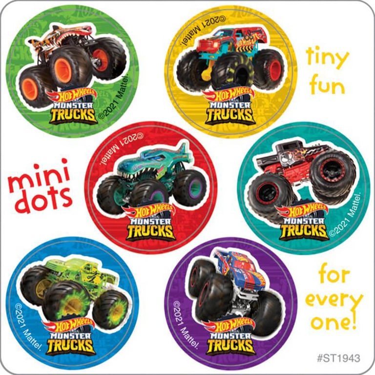SmileMakers SmileMaker Hot Wheels Monster Truck Mini Dot Stickers, Latex-Free, Assorted, 100/Pk