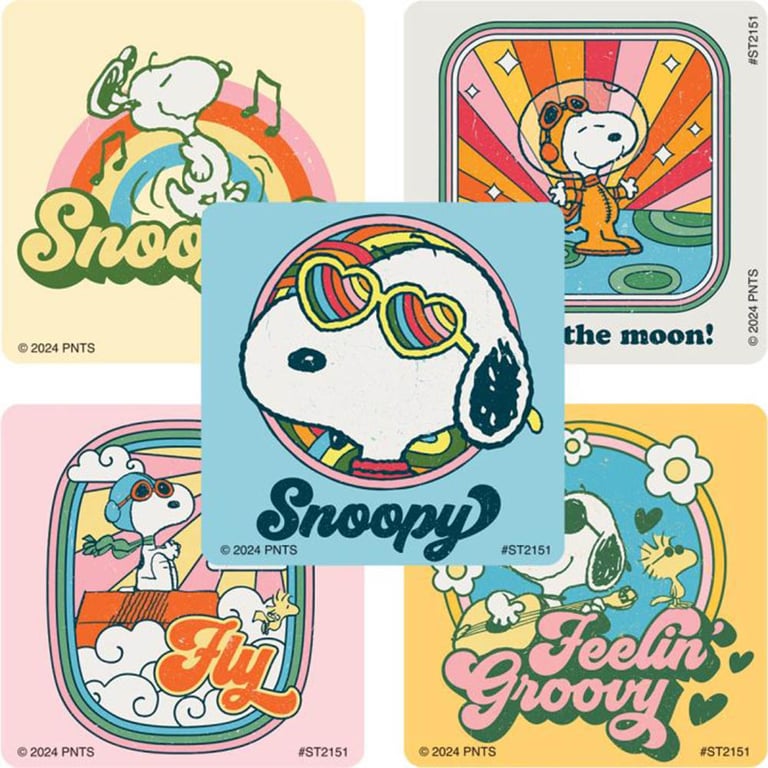 SmileMakers SmileMaker 2.5" Retro Snoopy Stickers, Latex-Free, Assorted, 100/Pk. Features Snoopy