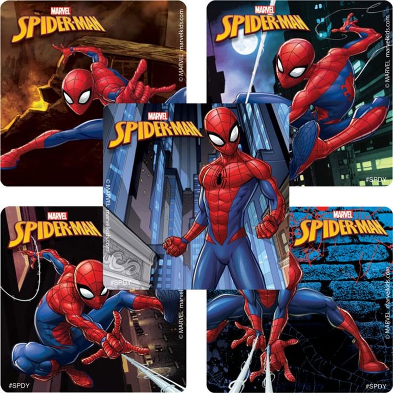 SmileMakers Latex-free Spiderman Stickers, 2"-12", Assorted Designs, 100/Pk