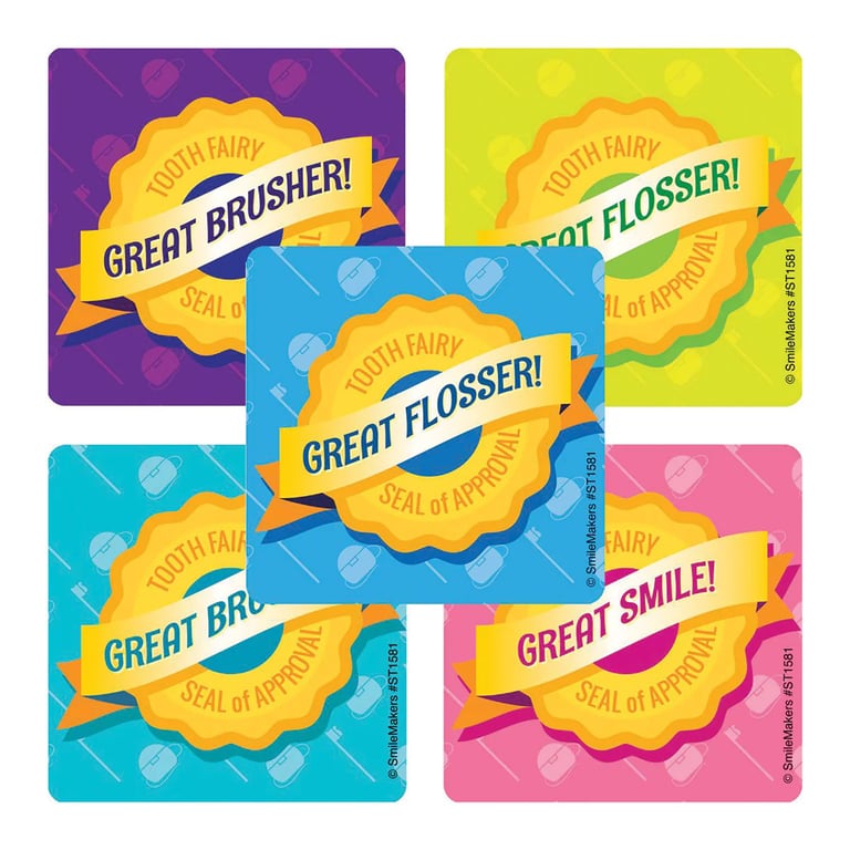 SmileMakers 2.5" Tooth Fairy Dental Stickers, Latex Free, Asst Designs, 100/Pk. Give your patients