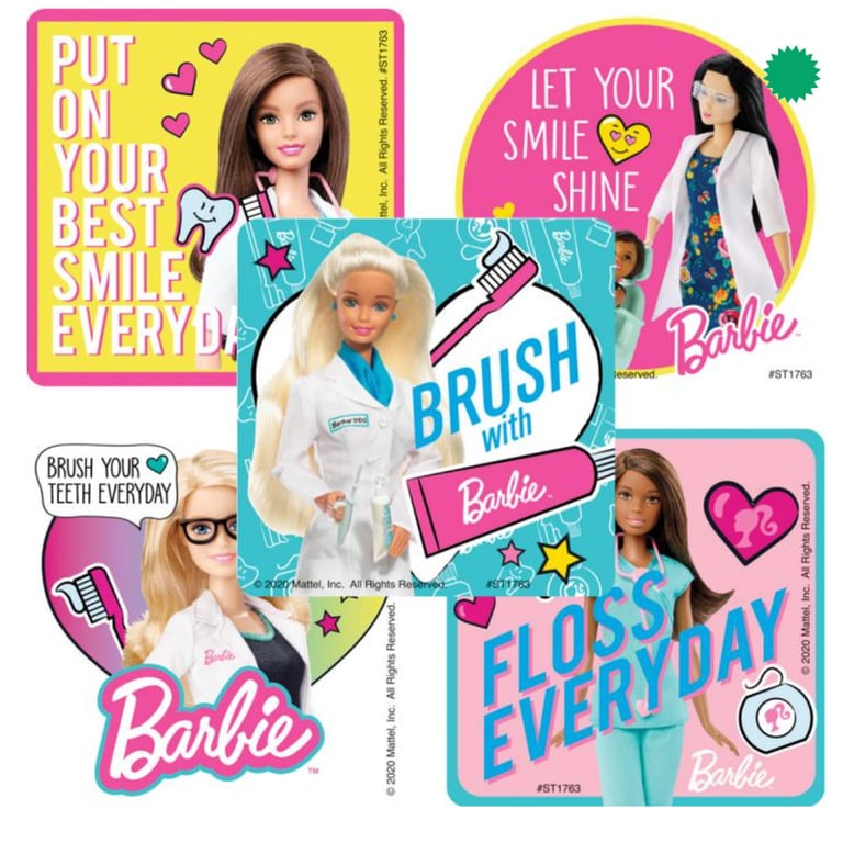 SmileMakers 2.5" Barbie Dental Stickers, Latex Free, Asst Designs, 100/Pk. The perfect reward