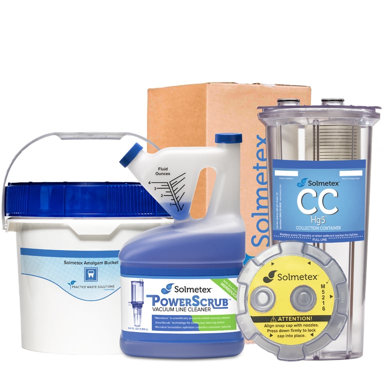 Hg5 (Legacy) Compliance Kit. Contains compliance container, practice waste solutions amalgam