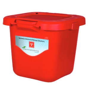 Solmetex Biohazard & Sharps Container Disposal - Red, 20 Gallon with Lid. Items placed