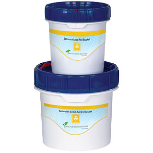 Solmetex Lead Apron Bucket - 2.5 Gallon. Lead waste and lead foil are collected and placed into