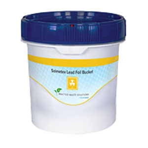 Solmetex Lead Bucket - 1.25 Gallon. Lead waste and lead foil are collected and placed into DOT/EPA