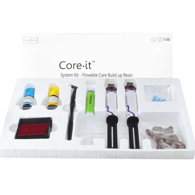 Core-it Flowable Core Build Up Resin, Dual-Cure, Yellow, 2 x 10gm Syringe Kit. Includes: 1 x 5mL