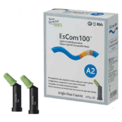 EsCom100 A2 capsules 20/box. Light-Cured Restorative Nano Hybrid Composite Resin, Refill: A2 0.25g