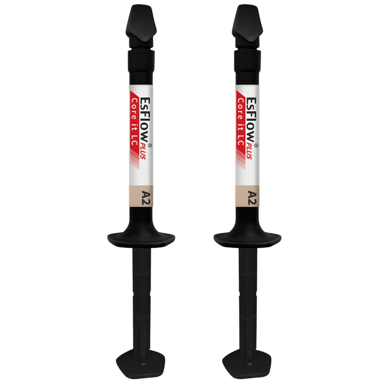 EsFlow PLUS Core-it LC, A2 Flowable Light-Cured Resin Composite, 2 x 2.5gm Syringes. Designed