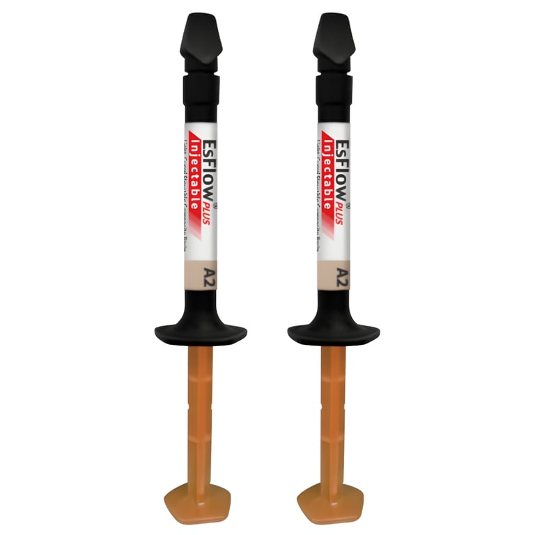 EsFlow PLUS Injectable, A2 Flowable Light-Cured Resin Composite, 2 x 2.5gm Syringes. Features